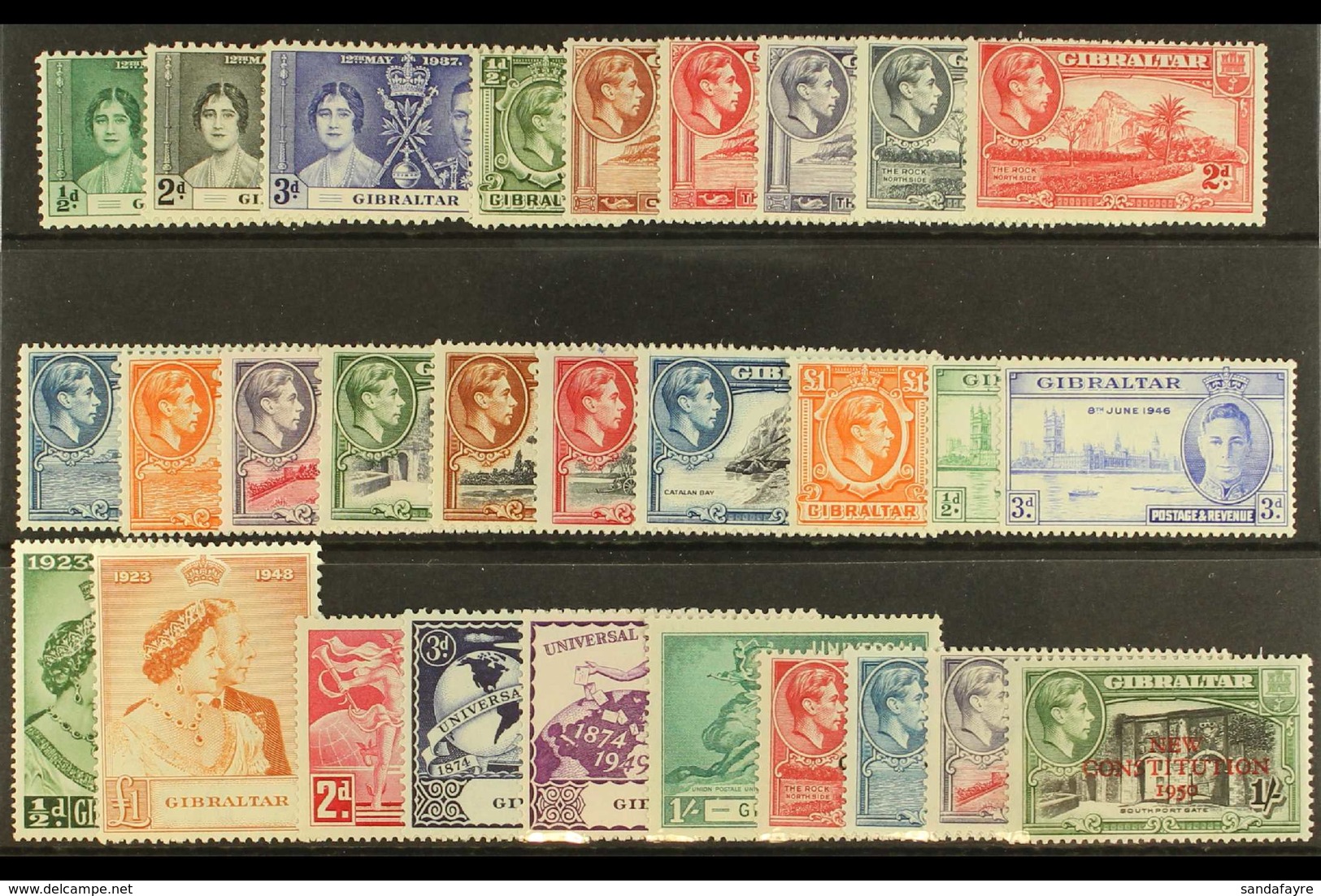 1937-52 KGVI COMPLETE MINT. A Complete "Basic" Run From Coronation To New Constitution Set, SG 118/43, Very Fine Mint (2 - Gibraltar