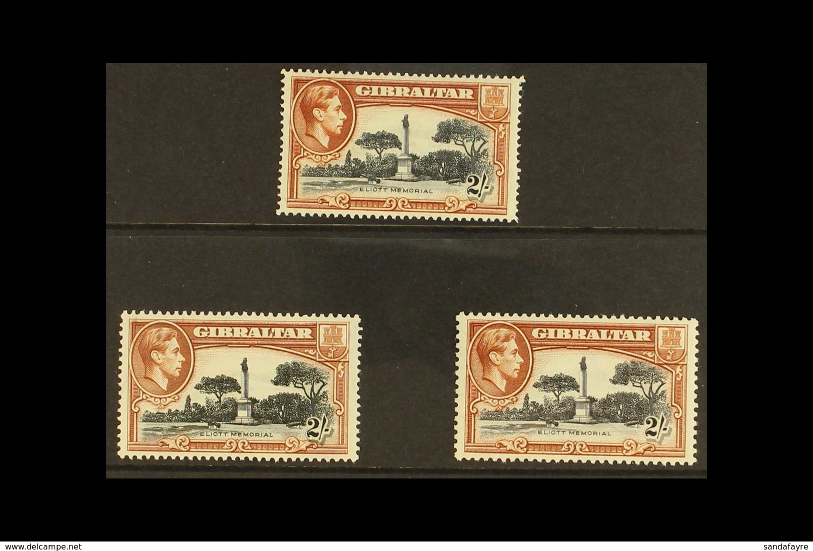 1938-51 2s Black & Brown Perforation Set, SG 128, 128a & 128b, Very Fine Mint (3 Stamps) For More Images, Please Visit H - Gibraltar