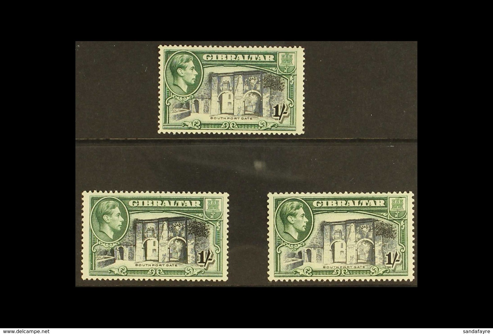 1938-51 Pictorial Definitive 1s Black & Green Perforation Set, SG 127, 127a & 127b, Very Fine Mint (3 Stamps) For More I - Gibilterra