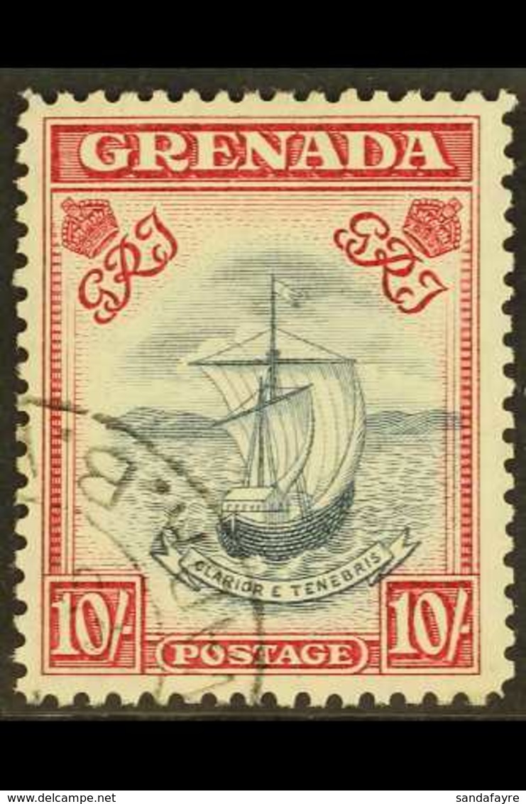 1938-50 10s Slate-blue & Bright Carmine, Perf.12, SG 163c, Very Fine Used With Part 1945 C.d.s. Rare Stamp. For More Ima - Grenada (...-1974)