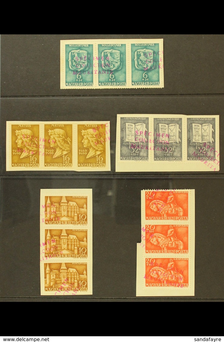 1940 ARCHIVE SPECIMENS 1940 Birthday Of King Matthias Complete Set, Michel 633/637, In Strips Of Three Affixed To Archiv - Autres & Non Classés