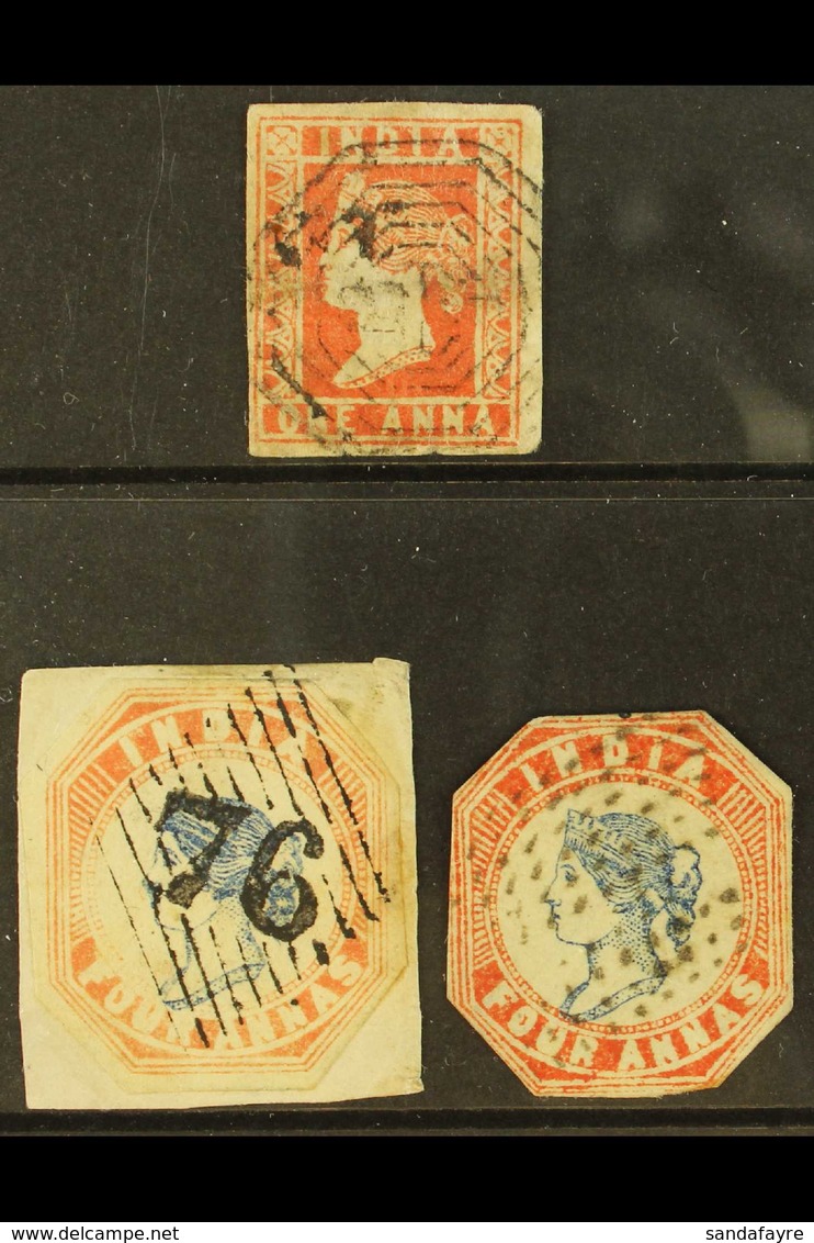 1854 THREE STAMPS. 1854 1a Red Die III, SG 15 (crease), 4a Blue And Red Head Die I, Frame Die I SG 18 (cut To Shape, Tie - Other & Unclassified