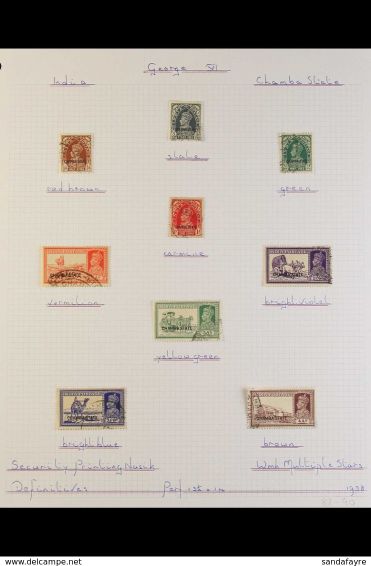 CHAMBA 1938-47 KGVI FINE USED COLLECTION - We See 1938 Overprinted Definitives Complete To 1r, 1942-7 ½a, 1a & 1r Values - Sonstige & Ohne Zuordnung