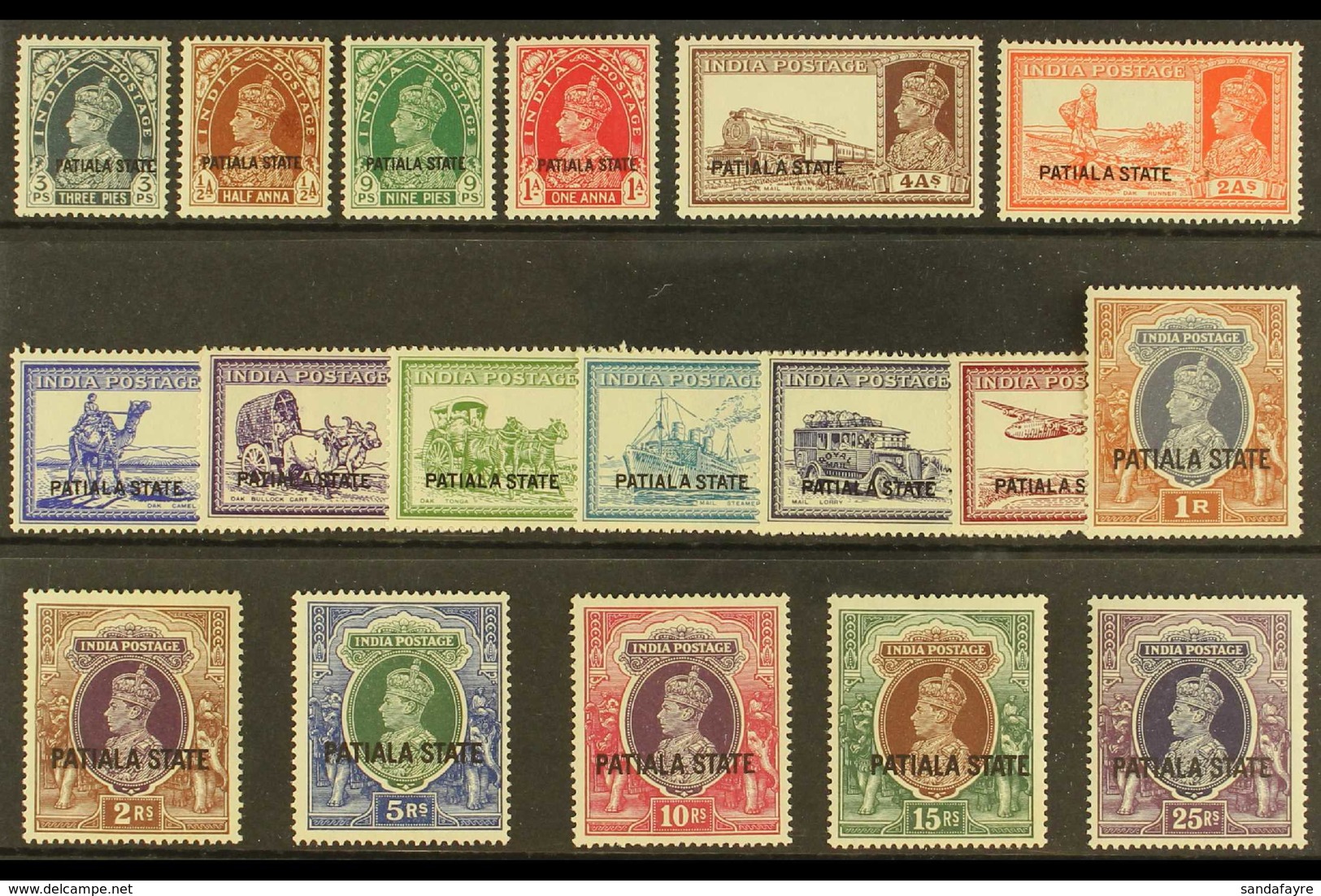 PATIALA 1937-38 King George VI Set Complete, SG 80/97, Never Hinged Mint (curiously The 3p & ½p Low Values Hinged) 18 St - Other & Unclassified