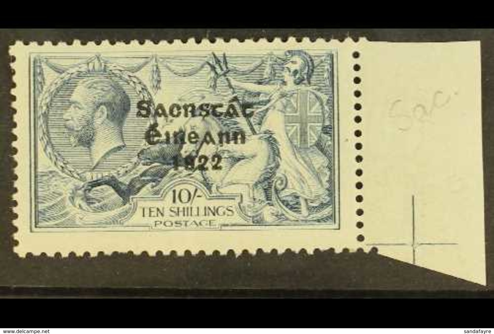 1922 10s Dull Grey Blue With Irish Free State Ovpt, Variety "Sac For Sao", SG 66 Var, Very Fine Marginal Mint Showing Po - Sonstige & Ohne Zuordnung