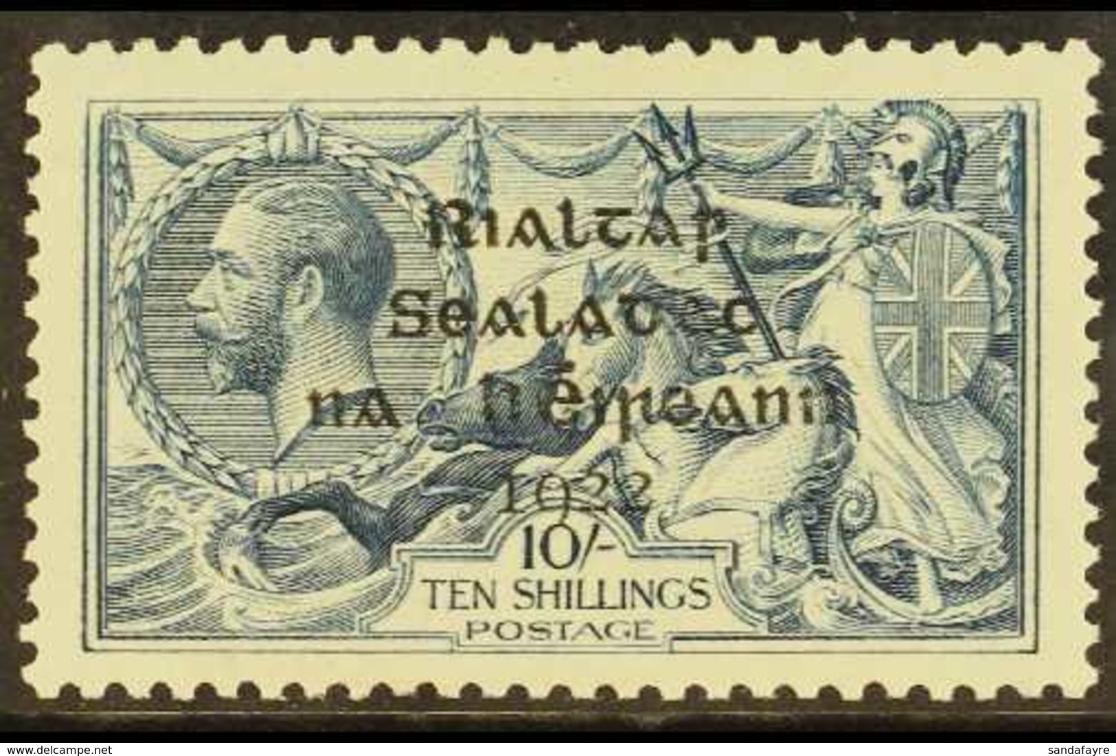 1922 RARE OVERPRINT VARIETY. 10s Dull Grey-blue Seahorses Dollard OVERPRINT DOUBLE ONE ALBINO Variety (Hibernian T14h (n - Altri & Non Classificati