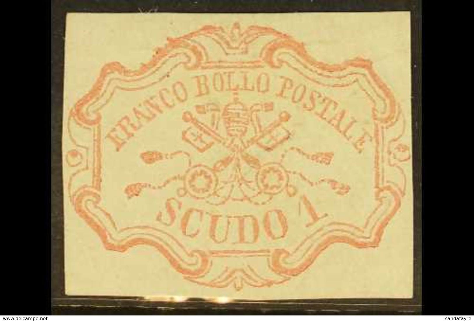 PAPAL STATES 1852 1scudo Rose Carmine, Sass 11, Superb Mint, Full Og. A Fabulous Stamp With Good Clear Margins All Round - Non Classés