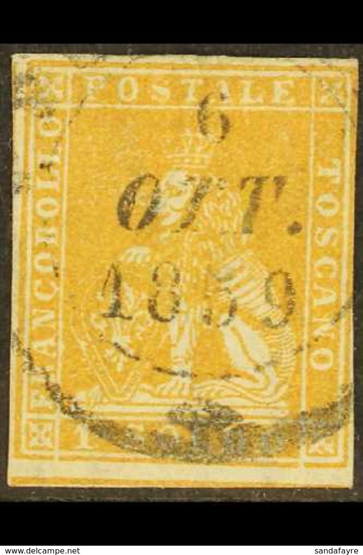 TUSCANY 1857 1s Bright Ochre, Wmk Vertical Lines, Sass 11a, Very Fine Used With Three Clear Margins, Just Touches Outer  - Unclassified