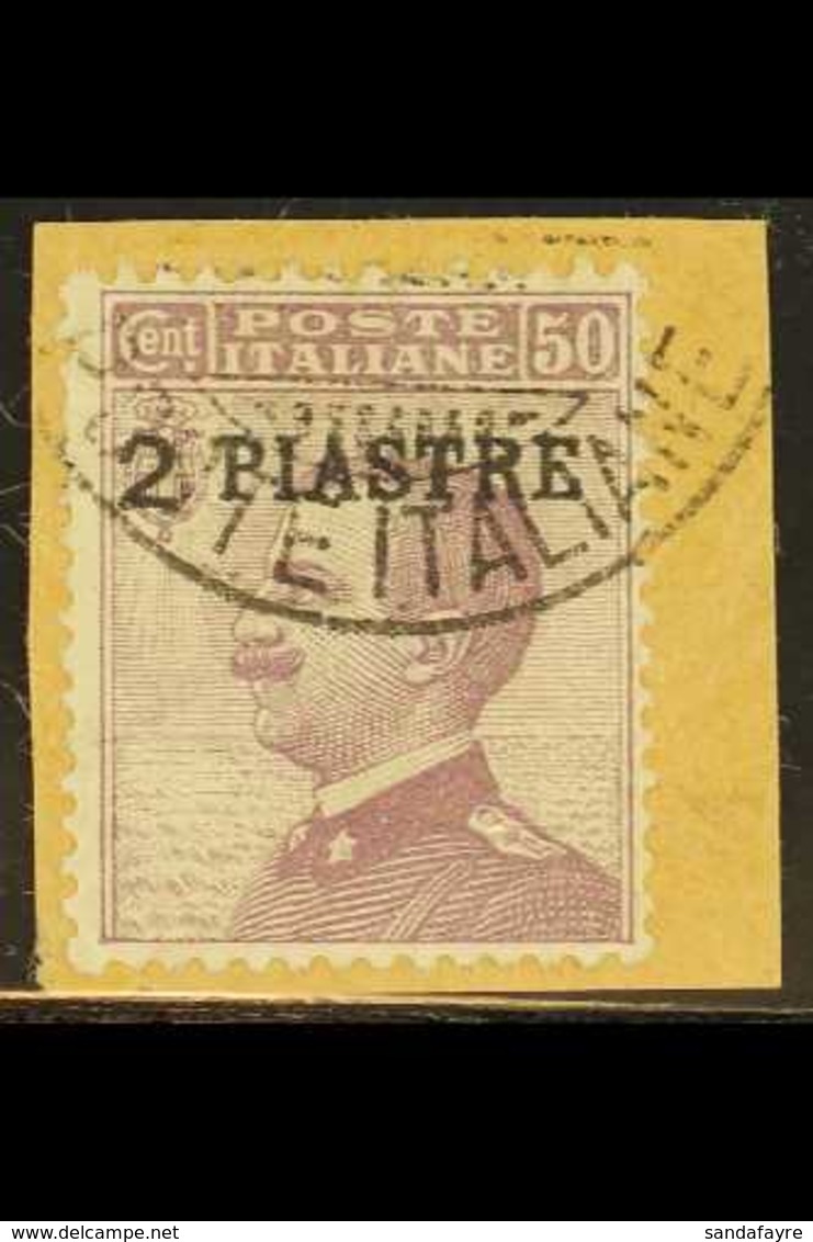 LEVANT -  OFFICES IN CONSTANTINOPLE 1908 2pi On 50c Violet, Sassone 5, Very Fine Used, Well-centered & Tied To Piece By  - Other & Unclassified