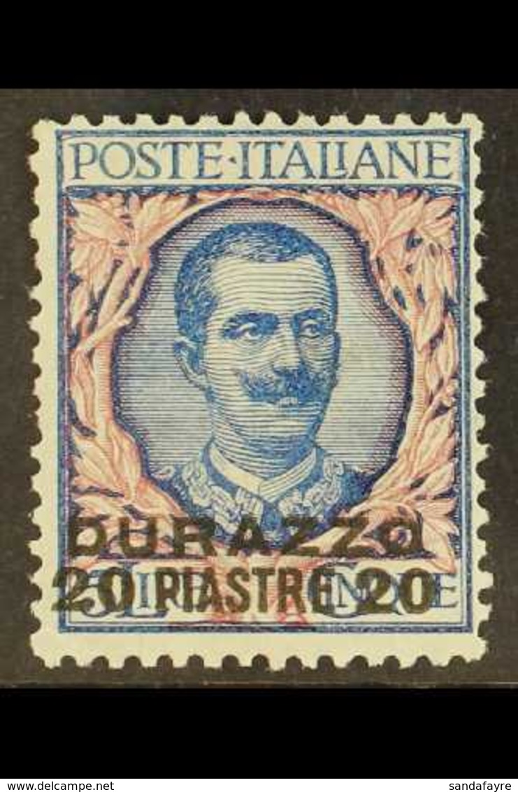 POST OFFICES IN TURKISH EMPIRE DURAZZO - 1909-11 20pi On 5l, Blue & Rose, Sassone 7, Very Fine Mint, Expertising Mark On - Sonstige & Ohne Zuordnung