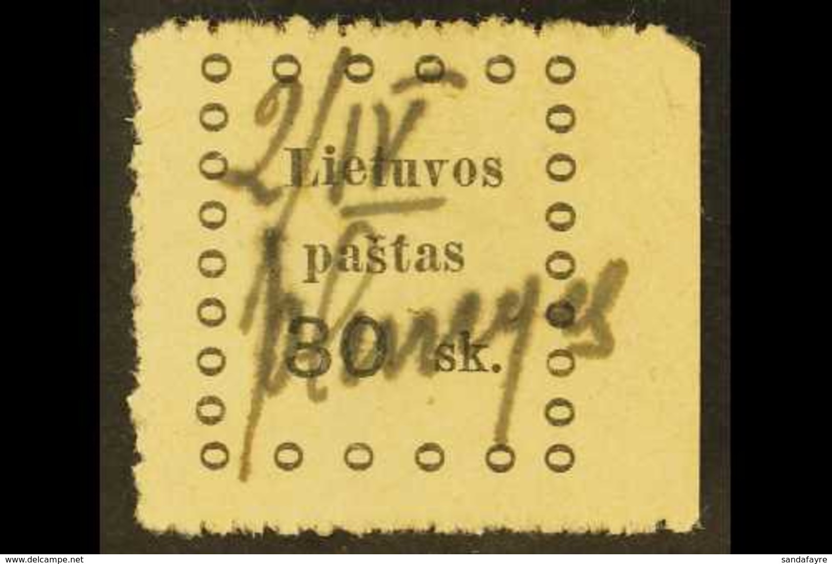 1919 PROVISIONAL MANUSCRIPT CANCEL. 1919 Second Kaunas 30sk Stamp With Manuscript "2 / IV / Plunge" Just 2 Weeks After T - Litauen