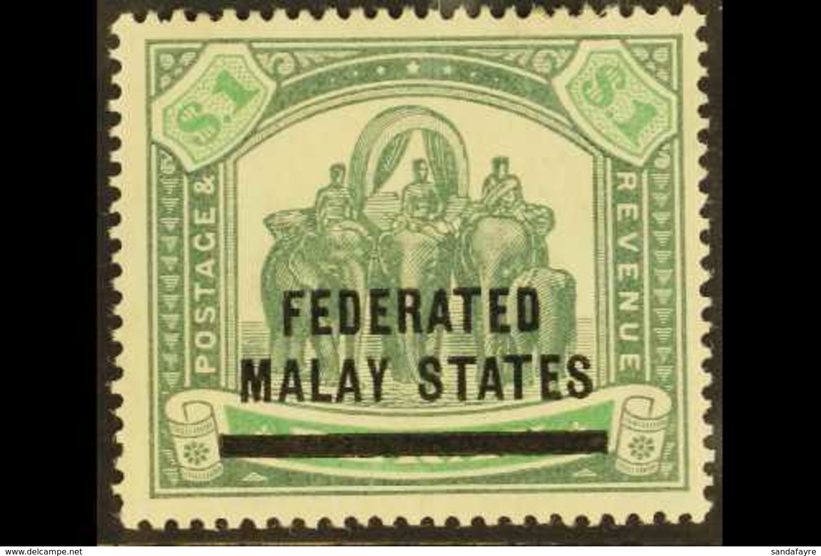 FEDERATED MALAY STATES 1900 $1 Green And Pale Green, Elephants, SG 11, Very Fine Mint. For More Images, Please Visit Htt - Altri & Non Classificati