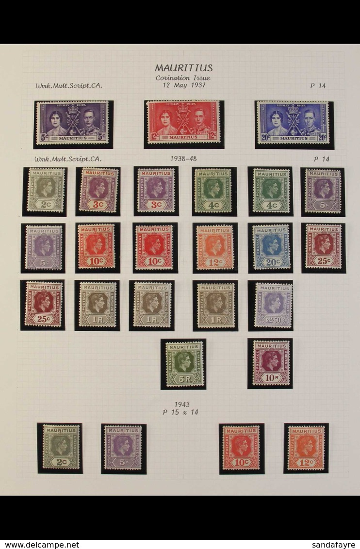 1937-1950 COMPLETE MINT COLLECTION In Hingeless Mounts On Leaves, ALL DIFFERENT, Includes 1938-49 Set With Shades, Paper - Mauritius (...-1967)