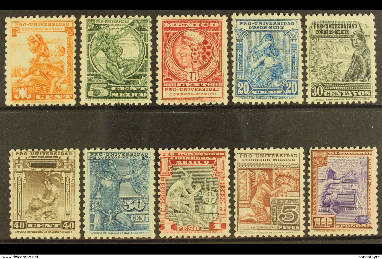 1934 National University (Postage) Complete Set, Scott RA13B & 698/706 (SG 543/52), Very Fine Mint. (10 Stamps) For More - Messico