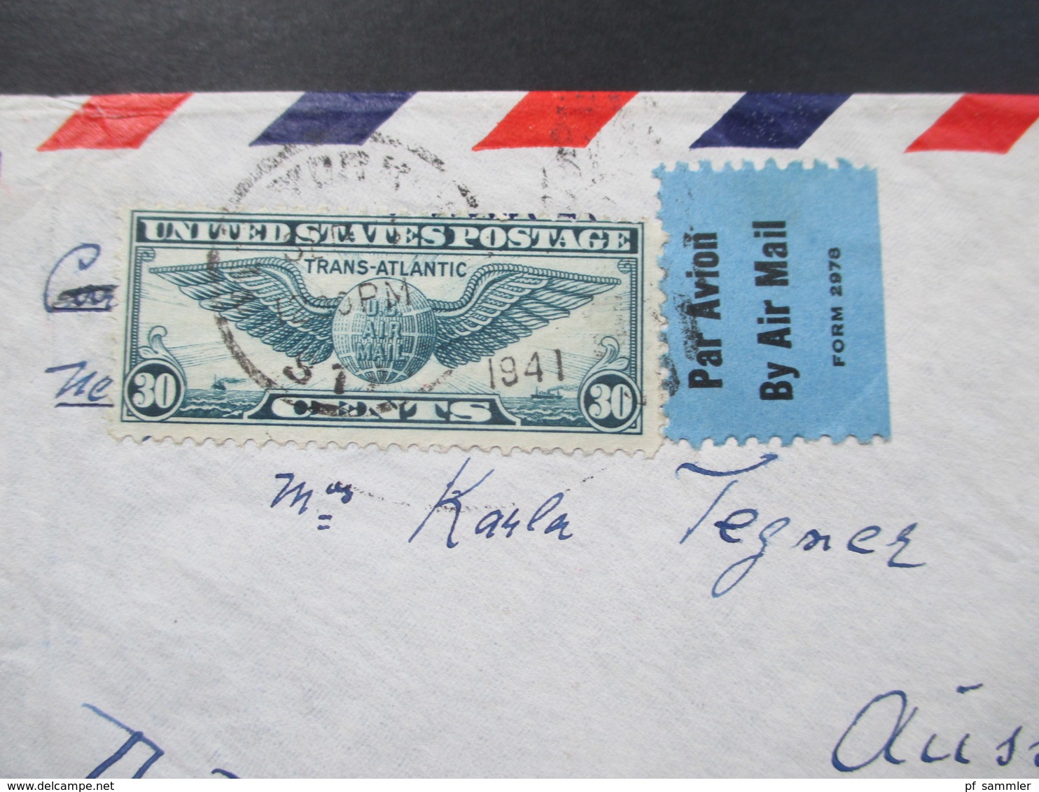 USA 1941 Luftpost / Air Mail Nach Aussig Adolf Hitler Strasse Sudetengau. Zensurbeleg OKW Zensur - Briefe U. Dokumente