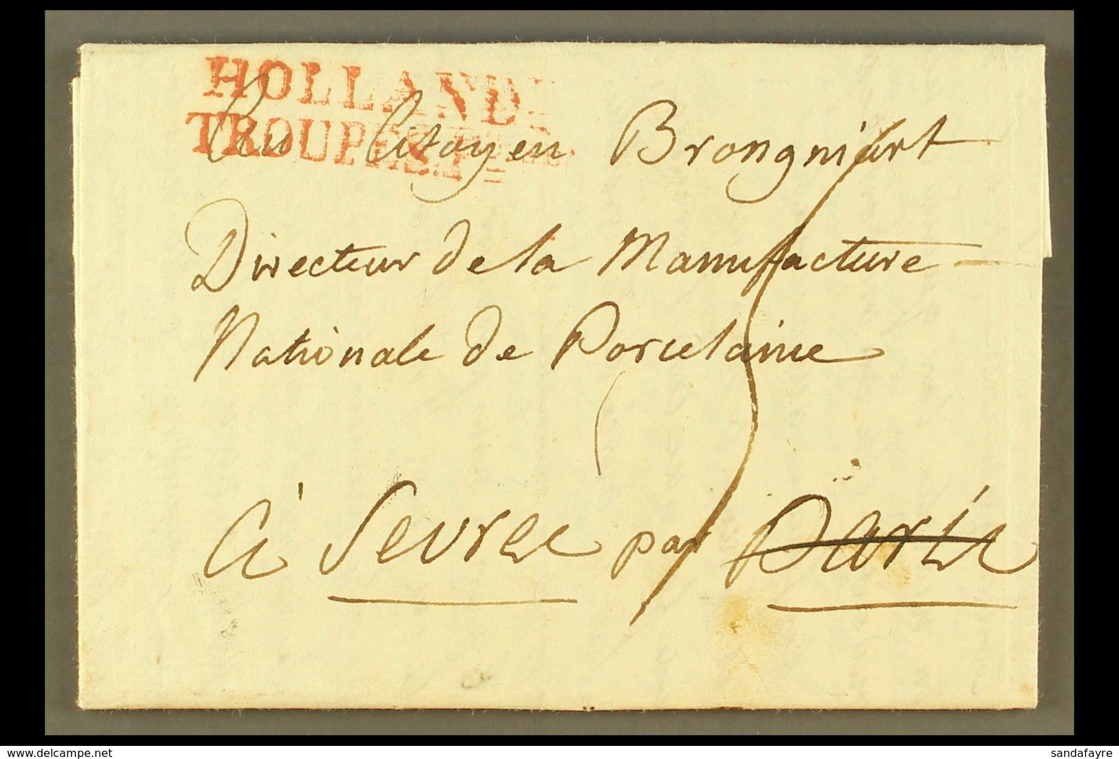 1795? Batavian Republic Cover Addressed To The Director Of National Porcelain Production, Sevres With Fine Strike In Red - Altri & Non Classificati