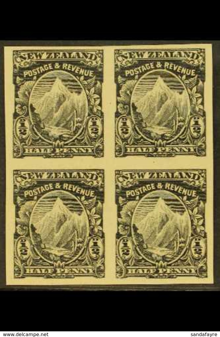 1898 ½d Mount Cook (as SG 246 Etc.) - An IMPERF PROOF BLOCK OF FOUR In Black On Ungummed Paper, Very Fine. For More Imag - Altri & Non Classificati