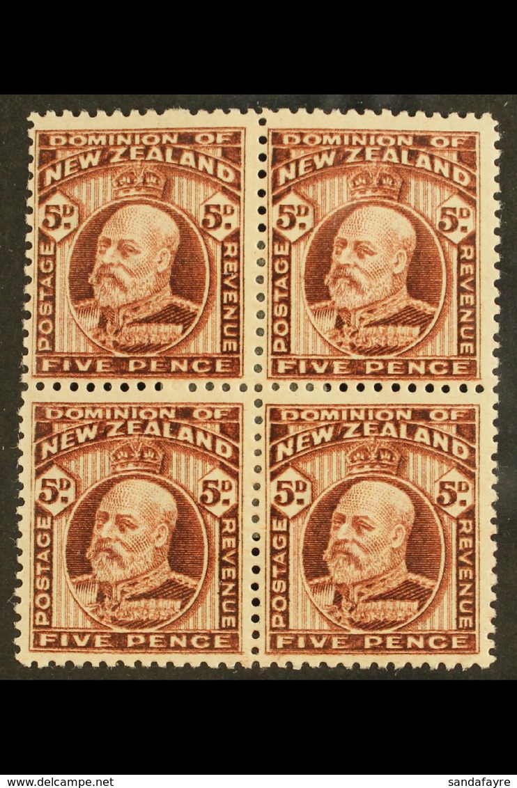 1916 5d Red-brown KEVII, Fine Mint BLOCK OF FOUR Comprising Two Vertical Pairs Perf 14x13½ And 14x14½, SG 402a. For More - Other & Unclassified