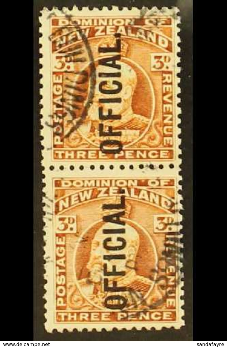 OFFICIALS 1910 - 16 3d Chestnut, Vertical Pair Of Perf 14x14½ And Perf 14x13½, SG O74ab, Very Fine Used. Rare Pair, RPS  - Altri & Non Classificati