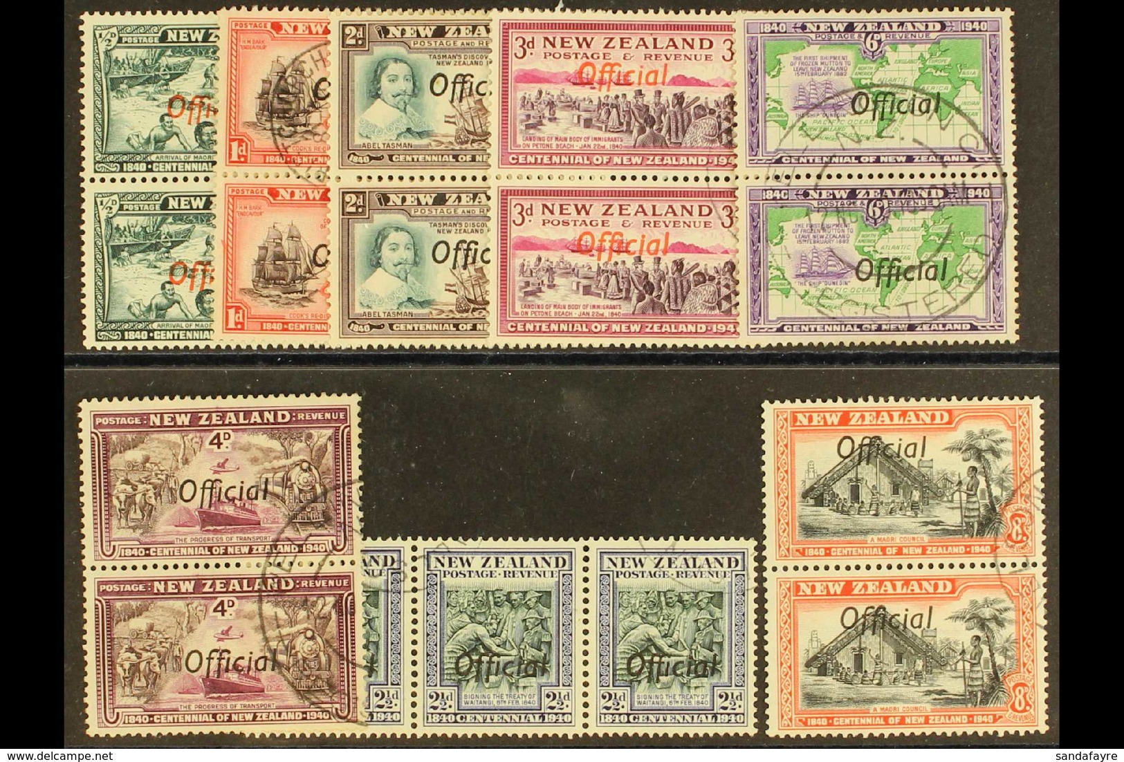 OFFICIALS 1940 Centennial Values Complete To 8d With The Variety "ff Joined", SG O141a/O149a, In Very Fine Used Pairs Wi - Altri & Non Classificati