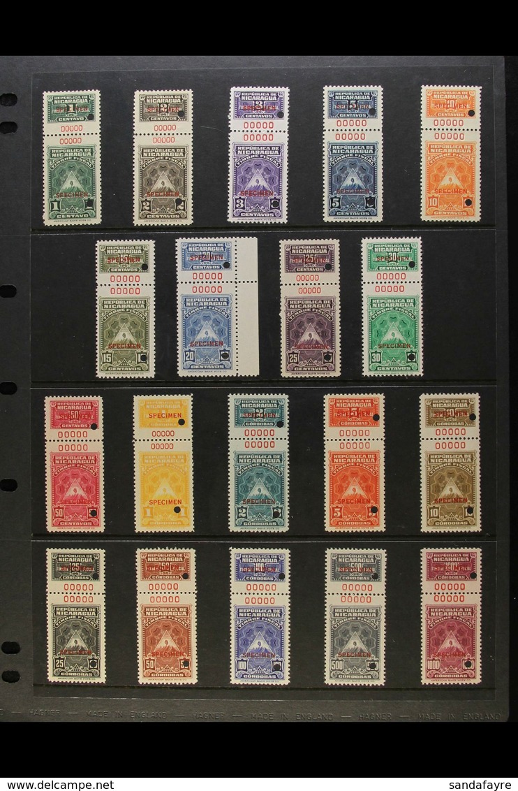 REVENUES American Bank Note Company Archive "Tabbed" Revenue SPECIMENS, All Different With Values To 1000 Cordobas, 0000 - Nicaragua