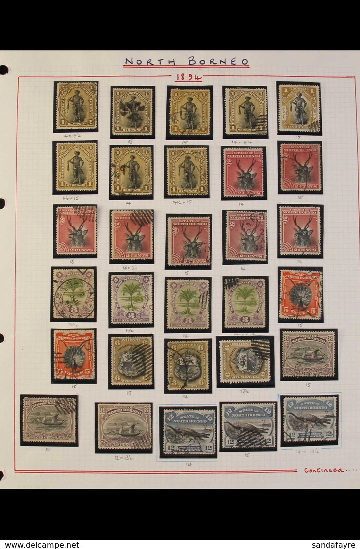 1894 USED COLLECTION On Album Pages, Mostly Postally Used With C.d.s. Postmarks, Includes 1894 (Waterlow Printings) 1c T - North Borneo (...-1963)