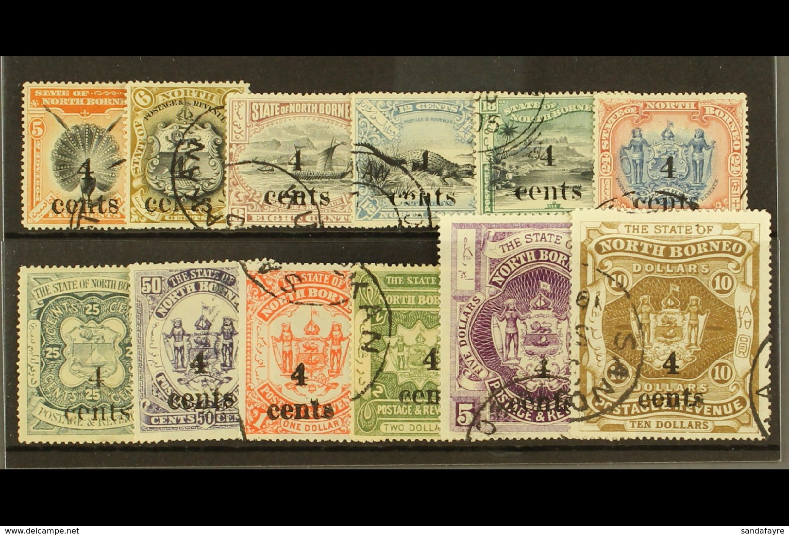 1904 - 5 "4 Cents" Surcharge Set To $10 Complete, SG 146/57, Very Fine Used. (12 Stamps) For More Images, Please Visit H - North Borneo (...-1963)