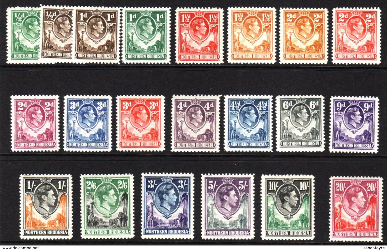 1938-52 Complete Definitive Set, SG 25/45, Very Fine Mint. (21 Stamps) For More Images, Please Visit Http://www.sandafay - Northern Rhodesia (...-1963)