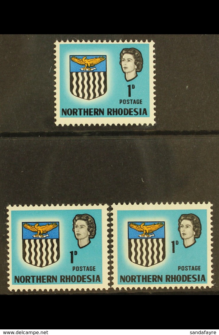 1963 1d Light Blue, SHIFTED VALUE VARIETY, Two Examples, One Shifted To Left, The Other More Significantly Affected, Val - Northern Rhodesia (...-1963)