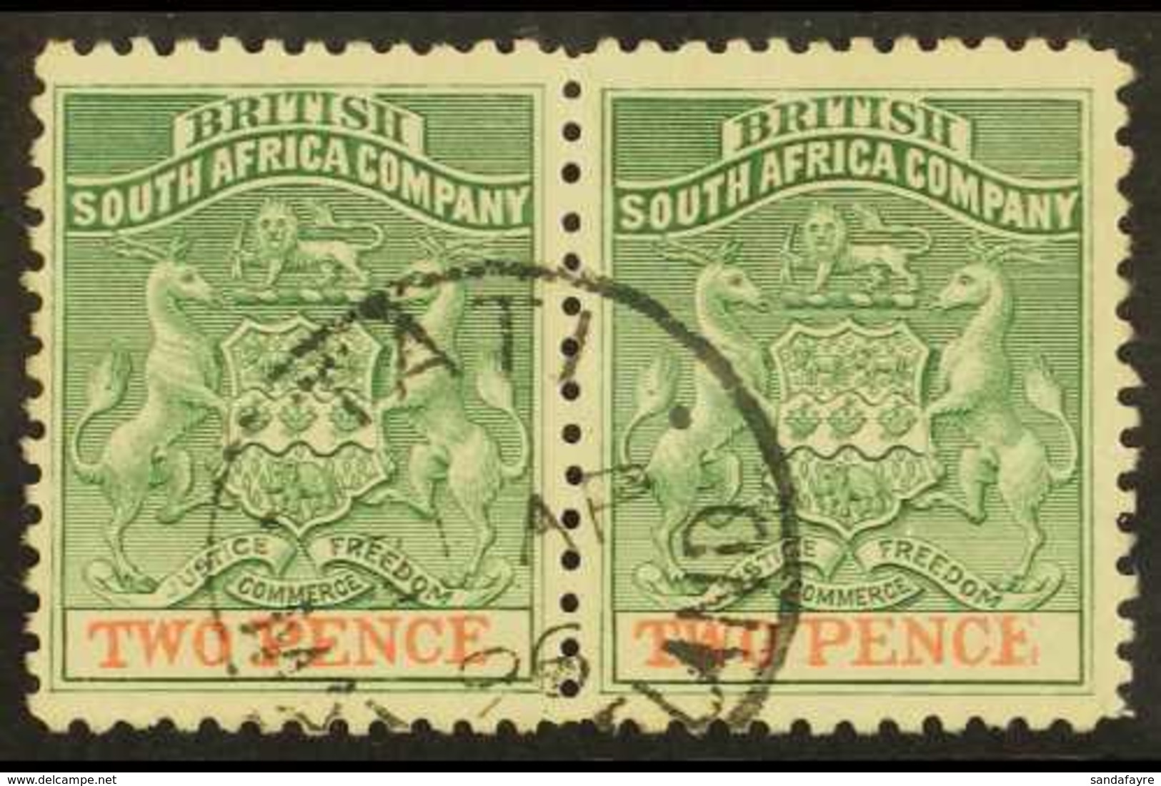 1895 2d Green & Red Perf 12½, SG 27, Fine Used Pair With Tati / Matabeleland Cds. Pretty Pair. For More Images, Please V - Other & Unclassified