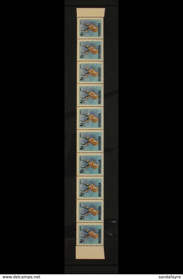 1974-76 4c Reedbuck, SG 492, Superb Never Hinged Mint Complete Horizontal STRIP OF 10 Showing DOUBLE BLACK PRINTING Vari - Sonstige & Ohne Zuordnung