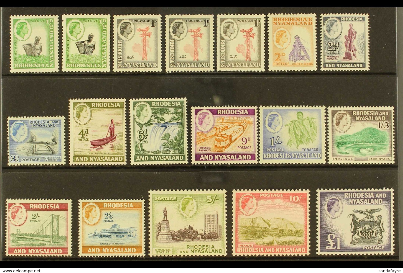 1959-62 Complete Definitive Set Plus Coil Perfs & 1d Shade, SG 18/31, Very Fine Mint (18 Stamps) For More Images, Please - Rhodesia & Nyasaland (1954-1963)