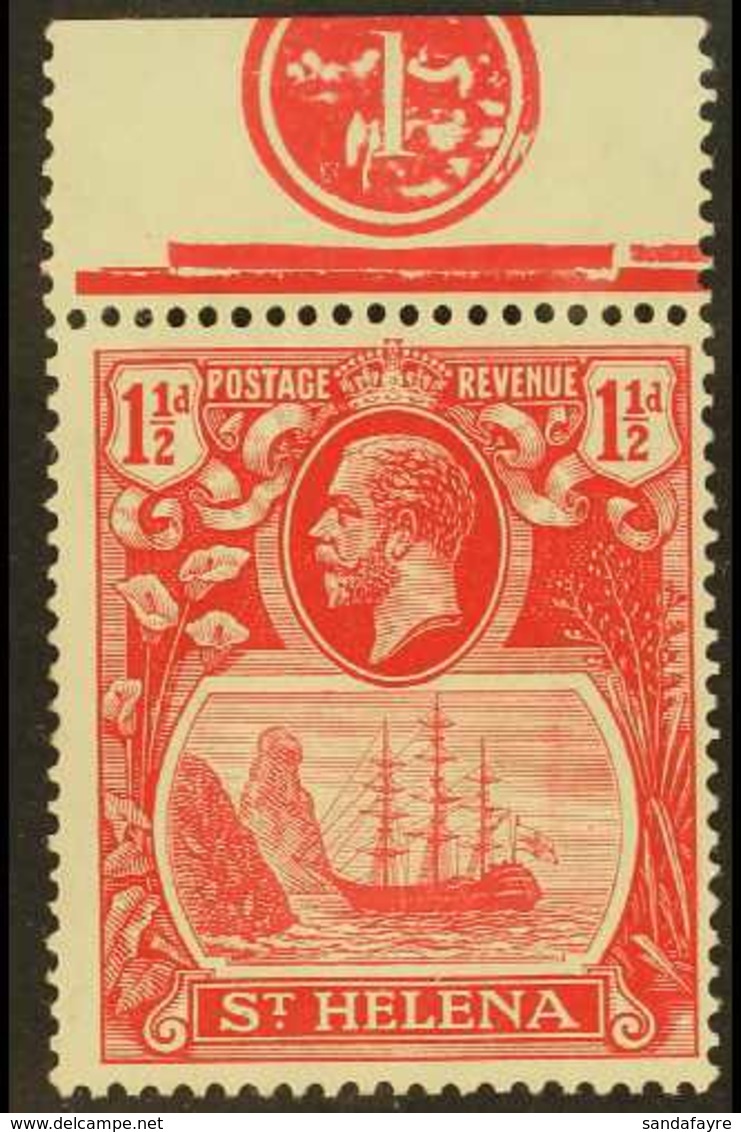 1922-37 1½d Deep Carmine-red "Badge Of St Helena", SG 99f, Mint Top Marginal With Control "1", Usual Brownish Gum. For M - Isola Di Sant'Elena