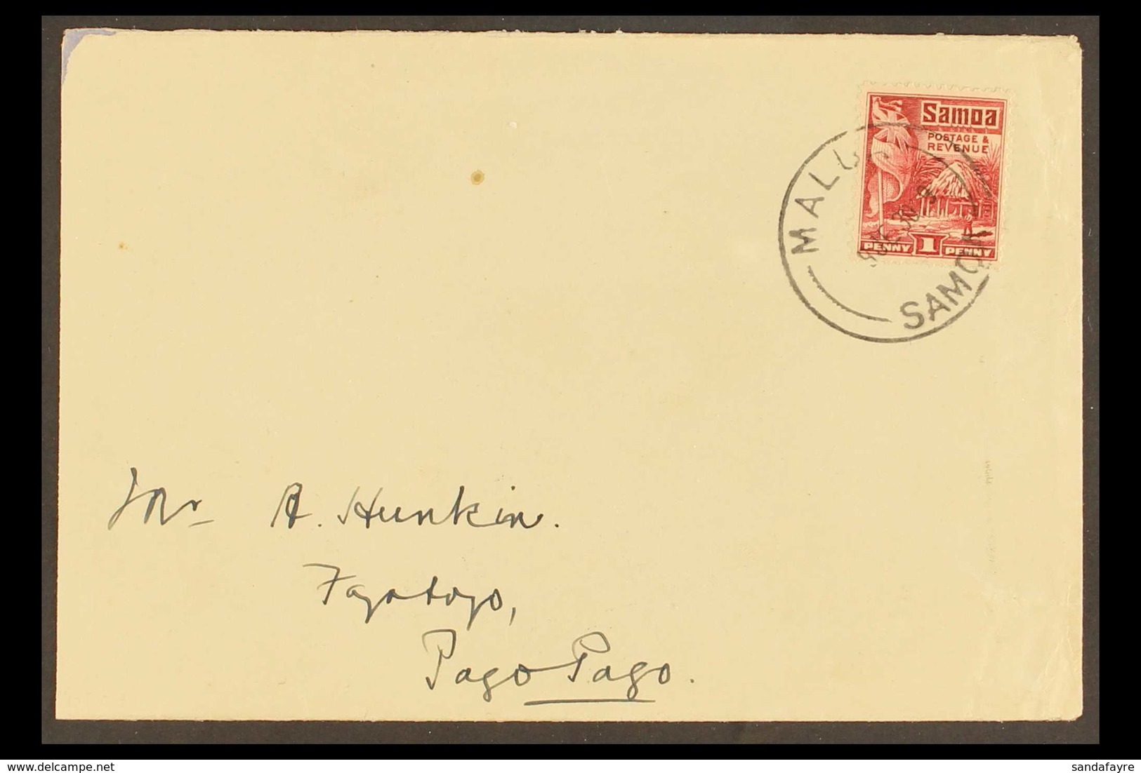 1930 (9 Jun) Env To American Samoa Bearing Samoa 1921 1d Hut Stamp Tied "MALUA" Cds With Apia Transit Cds Of 10 Jun On R - Samoa (Staat)