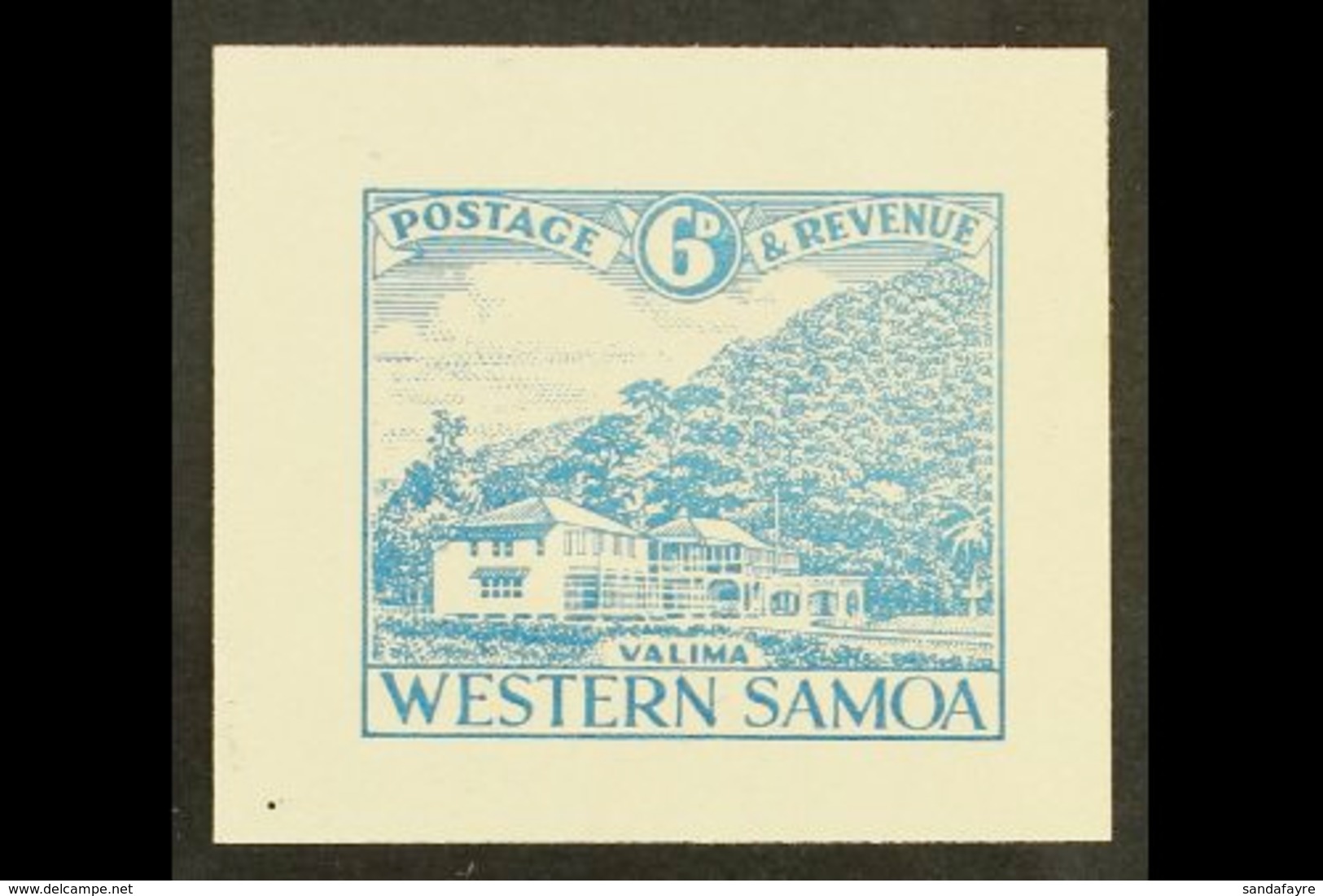 1935 PICTORIAL DEFINITIVE ESSAY Collins Essay For The 6d Value In Pale Blue On Thick White Paper, The "Vailima" Design ( - Samoa (Staat)