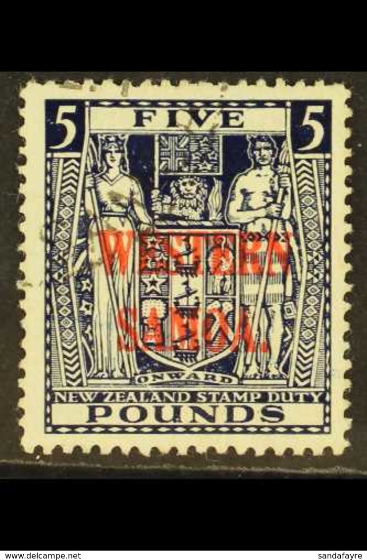 1945 - 1953 £5 Indigo Blue Postal Fiscal, On Wiggins Teape Paper, SG 214, Very Fine Used. Scarce And Attractive Stamp. F - Samoa (Staat)