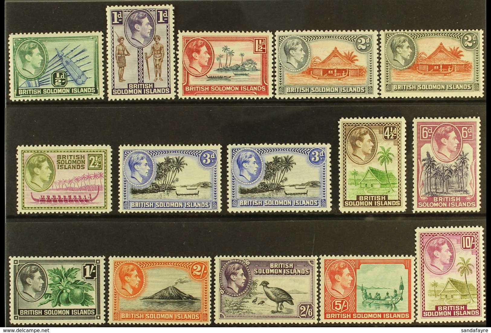 1939-51 Pictorial Definitive Set Plus Perf Variants, SG 60/72, Never Hinged Mint (15 Stamps) For More Images, Please Vis - British Solomon Islands (...-1978)