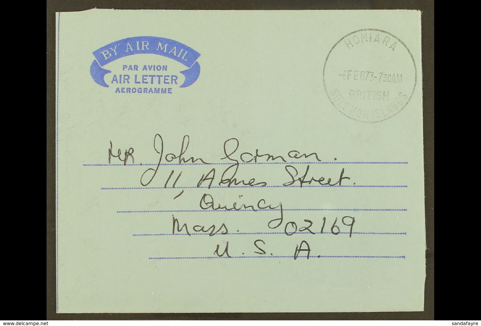 1966-1973 OFFICIAL AEROGRAMMES. Three Different Stampless Air Letter Forms From General Post Office Addressed To USA, Be - Iles Salomon (...-1978)