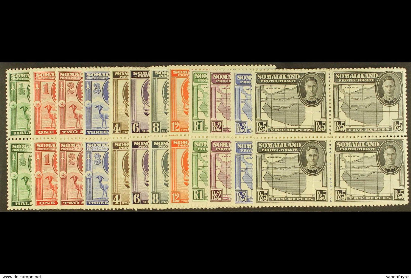 1942 Pictorial Definitives Set Complete, SG 105/16, BLOCKS OF FOUR Never Hinged Mint Apart From A Single 3r & 5r Value L - Somaliland (Herrschaft ...-1959)