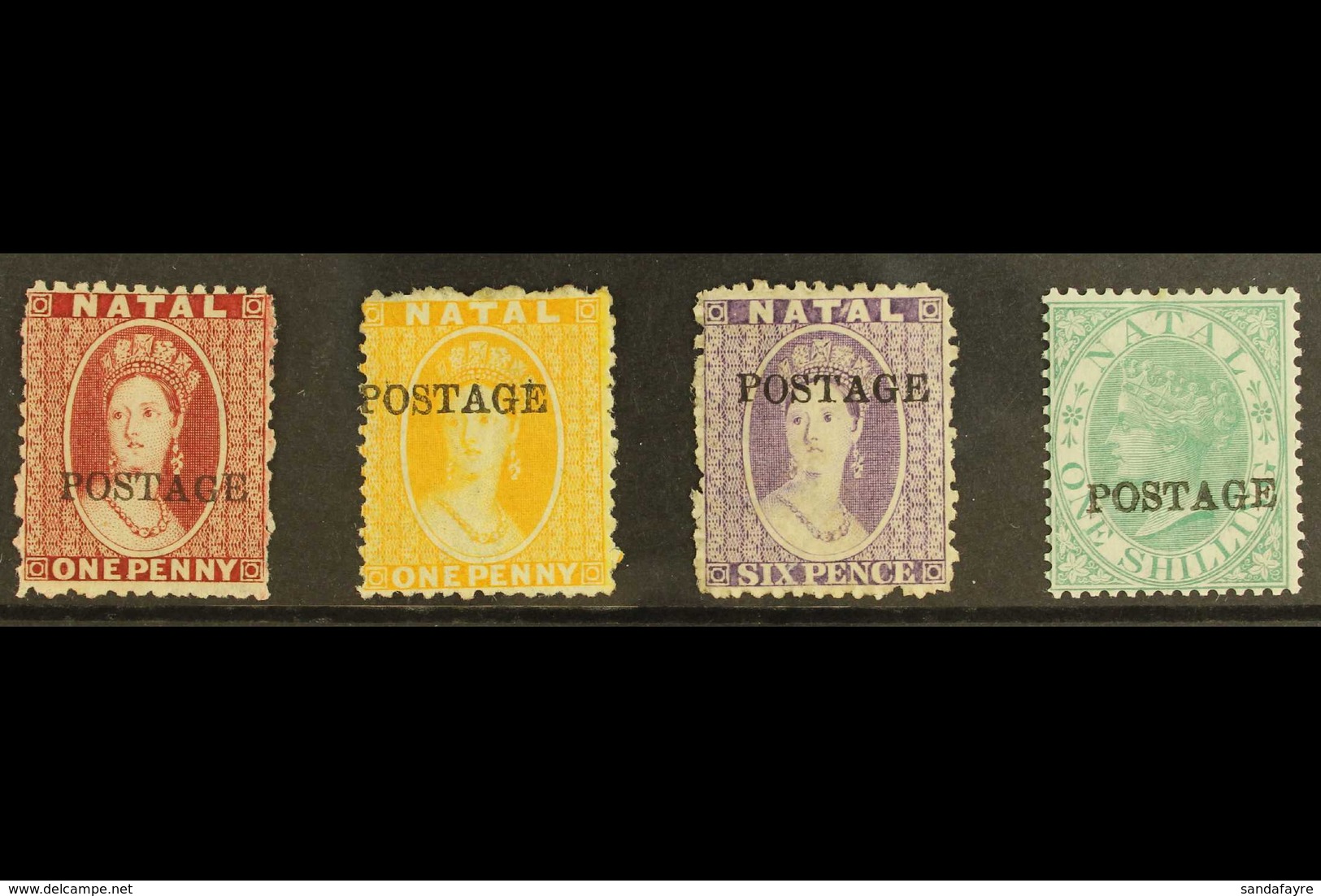 NATAL 1875-76 1d Rose, 1d Yellow, 6d Violet, And 1s Green With "POSTAGE" Overprints (14½mm Without Stop), SG 81/84, Fine - Unclassified