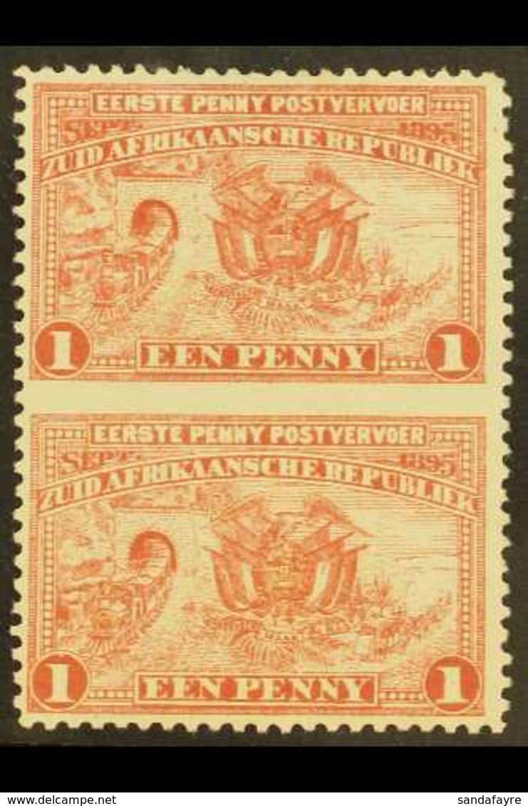 TRANSVAAL 1895 1d Red Introduction Of Penny Postage IMPERF. BETWEEN VERTICAL PAIR, SG 215ca, Very Fine Mint. For More Im - Unclassified