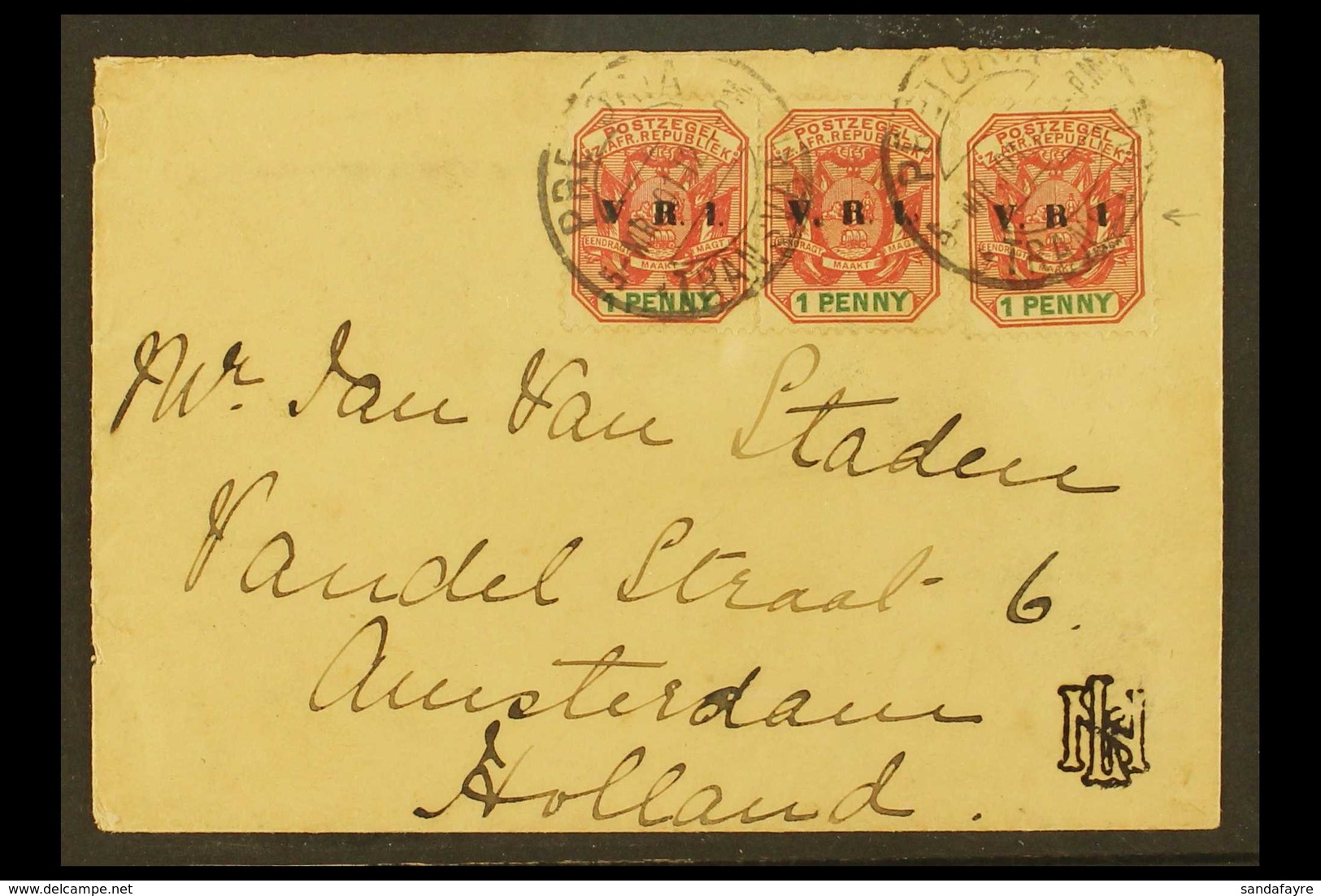 TRANSVAAL 1901 (March 5th) Cover To Amsterdam, Holland Bearing Three 1d Rose - Red & Green "Wagon With Pole", Two Being  - Non Classificati