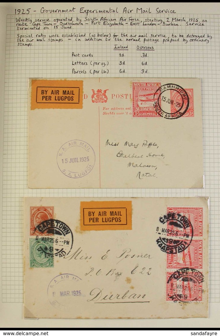 1925 AIR ISSUE - COVERS & CARDS COLLECTION An Attractive Range Mainly Displaying S.A. AIR MAIL Bilingual Cachets In Viol - Ohne Zuordnung