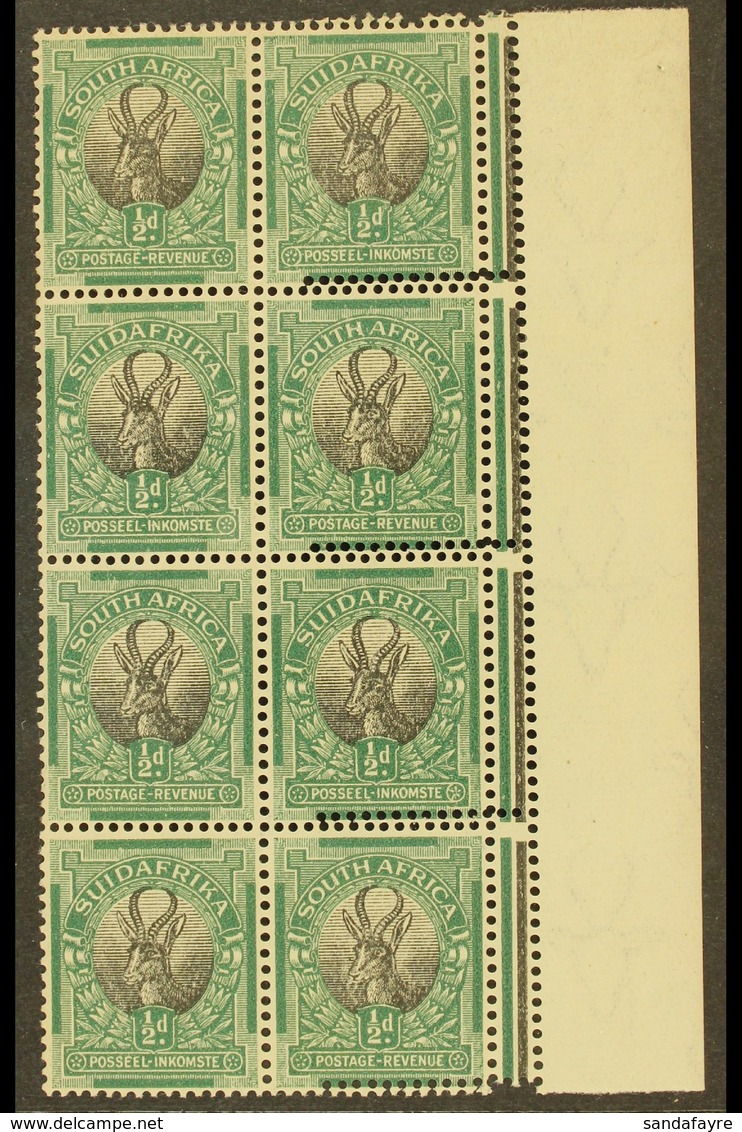 1926-7 ½d Black & Green, Pretoria Printing In A Right Marginal, Block Of 8, EXTRA STRIKE OF PERFORATOR At Right (doubled - Ohne Zuordnung