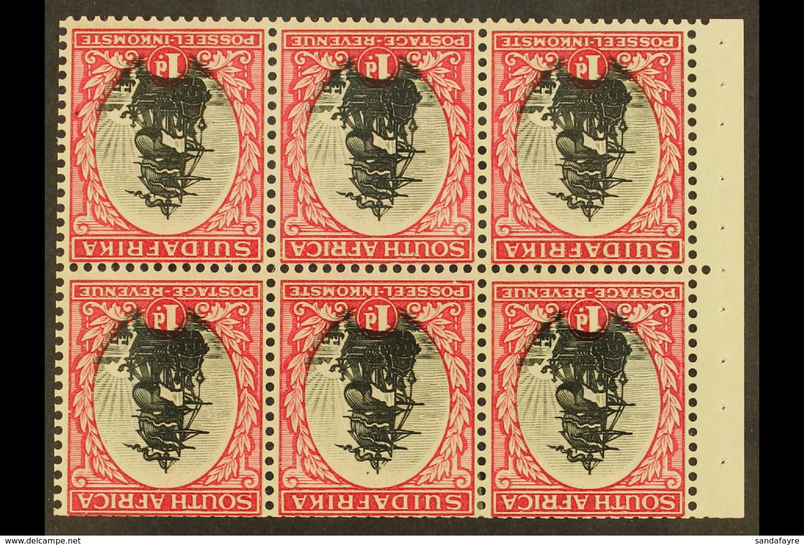 1930/1 1d Black & Carmine, Type I, Watermark Inverted, Booklet Pane Of 6 With Binding Margin, English Stamp First, SG 43 - Ohne Zuordnung