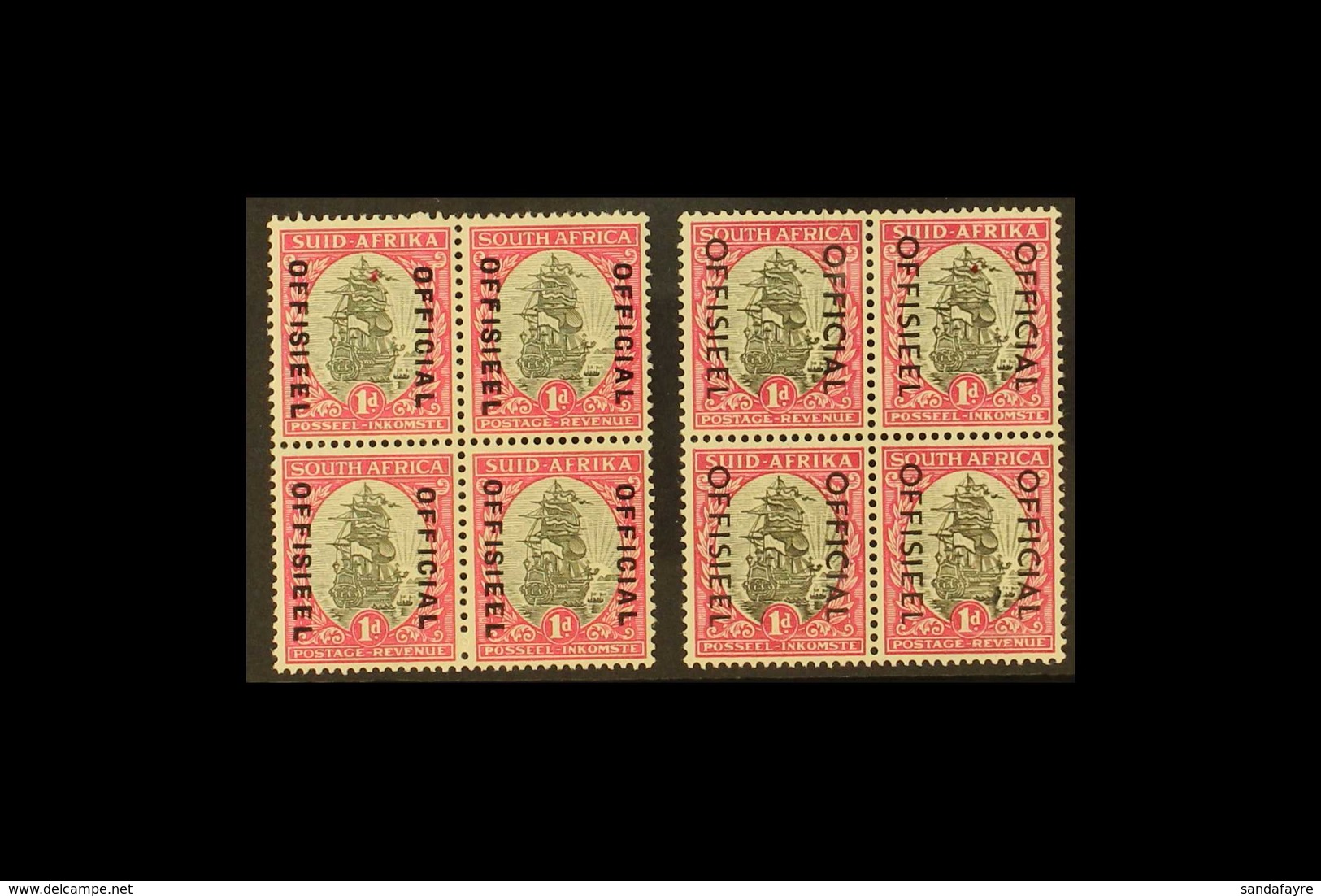 OFFICIALS 1949 & 1951 1d Grey & Bright Rose-carmine, Blocks Of Four, Both With "St. Elmo's Light" VARIETY, SG O21b, O41, - Unclassified