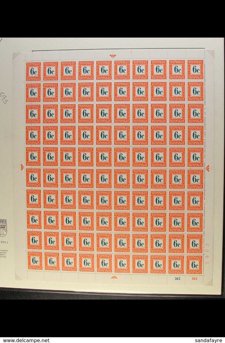 POSTAGE DUES 1967-71 6c Green & Orange-red, Afrikaans At Top In COMPLETE SHEET OF 100, Plus English At Top In Irregular  - Ohne Zuordnung