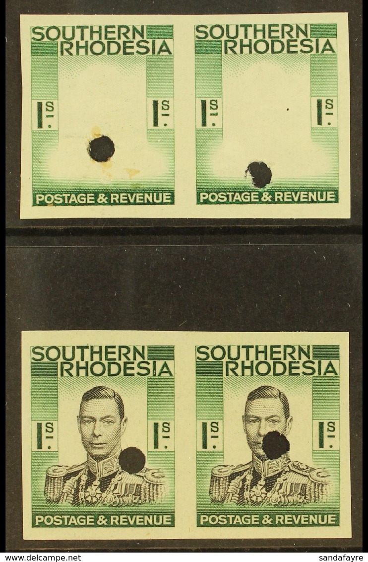 1937 1s IMPERFORATE Plate Proofs Ex Waterlow Archive, Two Pairs On Gummed Paper With Security Punctures, One In Frame On - Southern Rhodesia (...-1964)