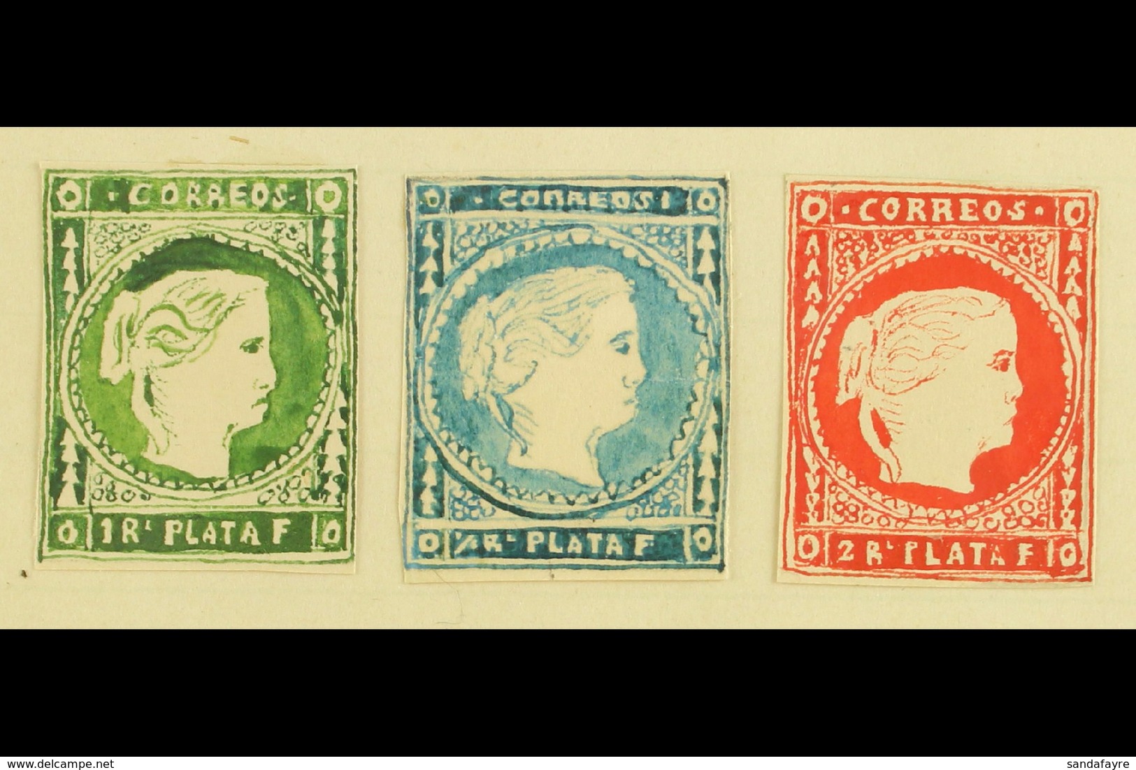 1861 HAND PAINTED STAMPS Unique Miniature Artworks Created By A French "Timbrophile" In 1861. CUBA AND PUERTO RICO Queen - Other & Unclassified