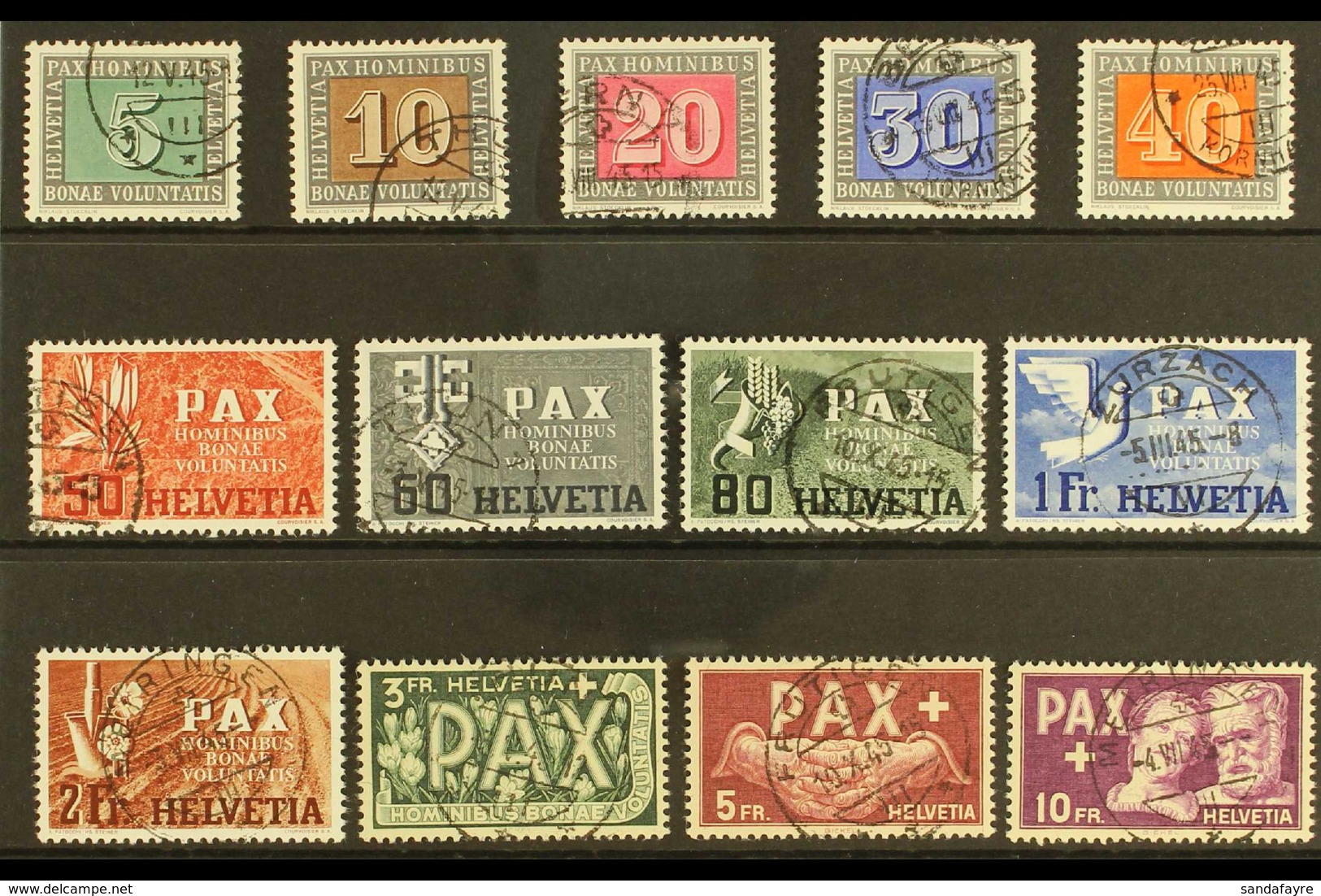 1945 Pax - Peace Complete Set (Michel 447/59, SG 447/59), Superb Cds Used, Very Fresh & Attractive. (13 Stamps) For More - Other & Unclassified